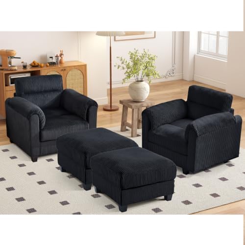 HAOMARKETS Corduroy 4-Piece Sofa Set, Upholstered Ottoman Set of 2 and Accent by HAOMARKETS
