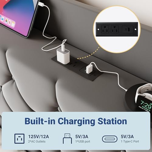 Allewie Full Bed Frame, Storage Headboard & Charging Station - Image 5