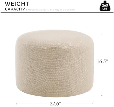 Boho Round Pouf Ottoman, Upholstered Ottoman - Image 2
