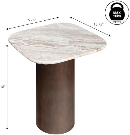 JONATHAN Y Milos 18" Square Natural Marble Pedestal Accent Table - Image 3