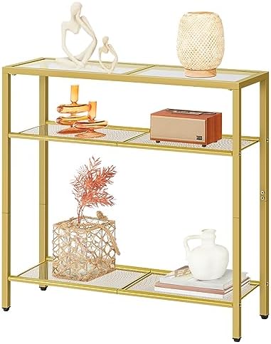HOOBRO 29.5" Narrow Console Table, 3-Tier Tempered Glass Sofa Table by HOOBRO