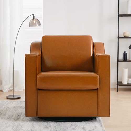 PU Leather Swivel Accent Chairs Set of 4, Modern Armchair, Light Brown - Image 3