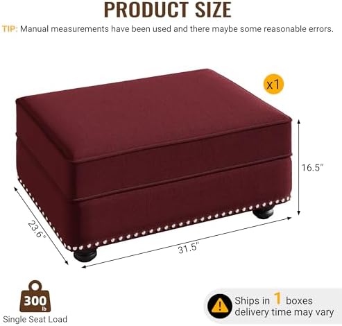 31.5" Velvet Ottoman for Modular Sofa Set, Upholstered Footrest Bench - Image 2