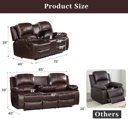 Betsy Furniture 2PC Faux Leather Manual Reclining Couch Set, Living Room - Image 2