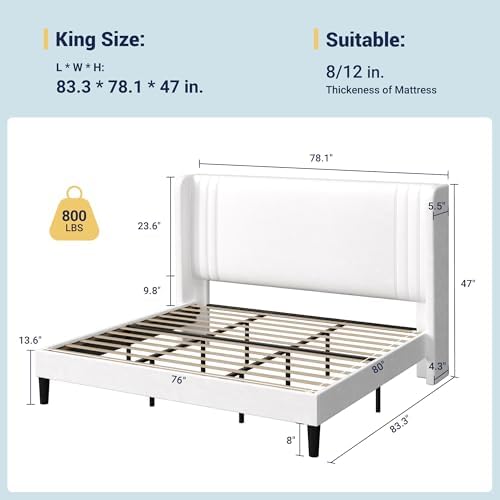 Allewie King Size Velvet Platform Bed Frame, Tall Wingback Headboard - Image 2