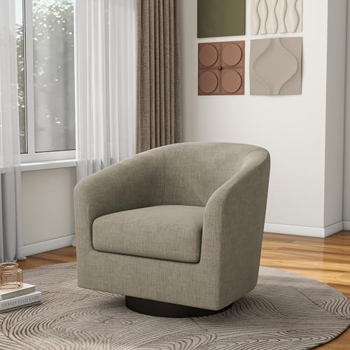 Pia Ricco Fabric 360° Swivel Barrel Accent Chair Light Brown by PiaRicco