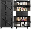 Black Metal Garage Storage Cabinet Rolling Kitchen Storage Pantry Cabinet by Yizosh