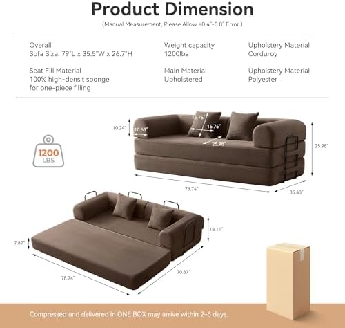 79" Convertible Sofa Bed, Boneless Couch - Image 2