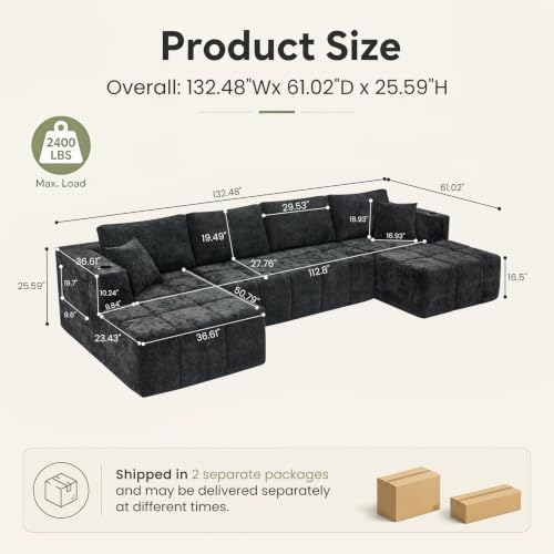 Yafylly 132 Inch U Shaped Modular Sectional Couch - Image 2