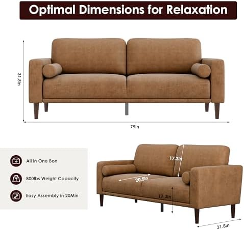 HIFIT 79'' Mid Century Modern Faux Leather Couch Set - Image 2