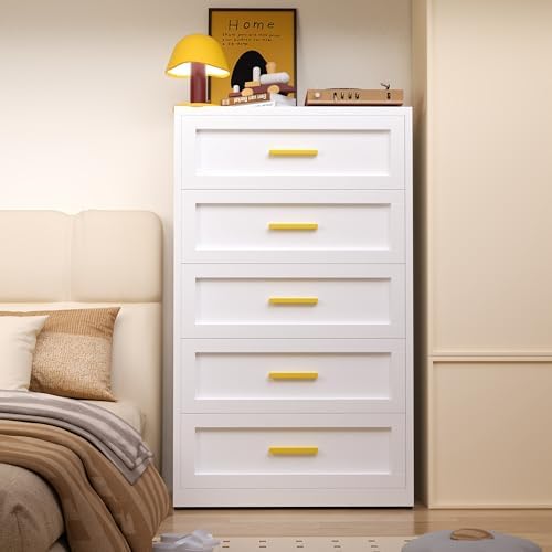 Metal Drawer Dresser for Bedroom，White 5 Drawer Dresser - Image 2