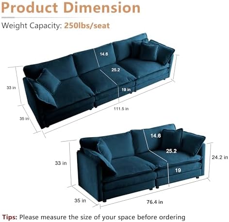 mikibama Luxury 2 Piece Cloud Couches Set, Modern Upholstered Chenille 3 Seater - Image 2
