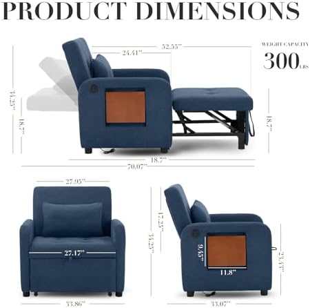 Convertible Sleeper Chair-Fabric Futon Sofa Bed, Single Sleeper Sofa, Small - Image 2