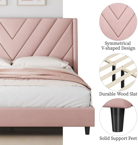 Yaheetech Queen Bed Frame with Chevron Channel-Tufted Headboard - Image 5