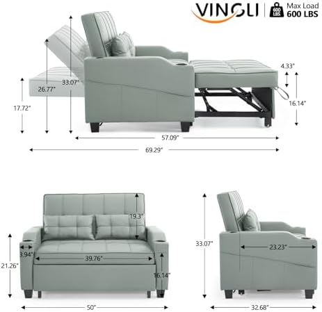 VINGLI Convertible Loveseat Sleeper Sofa Bed, Pullout Couch - Image 3