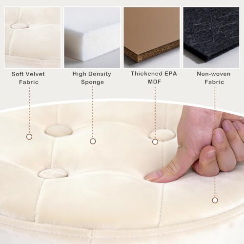 xuperbonus Small Ottoman with Storage, Folding Round Ottoman with Gold Trim - Image 6