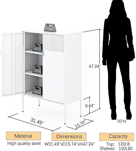 Ustamio 2 Door Accent White Metal Storage Cabinet - Image 3