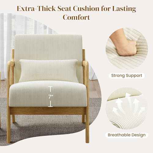 Yaheetech Accent Chair for Living Room, Corduroy Mid Century Modern Reading - Image 6