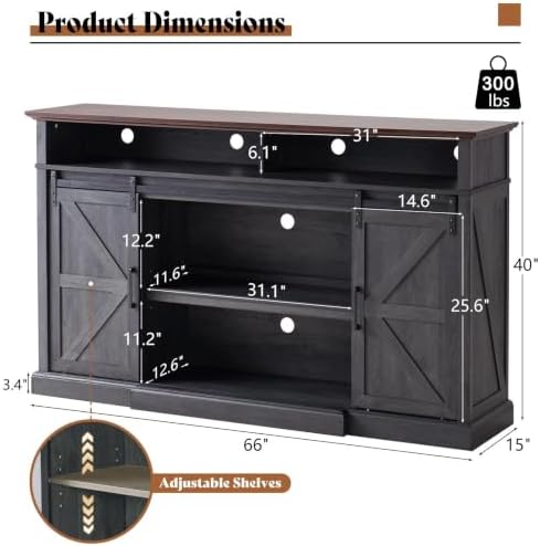 AMERLIFE 66" W Farmhouse TV Stand, Entertainment Center - Image 2