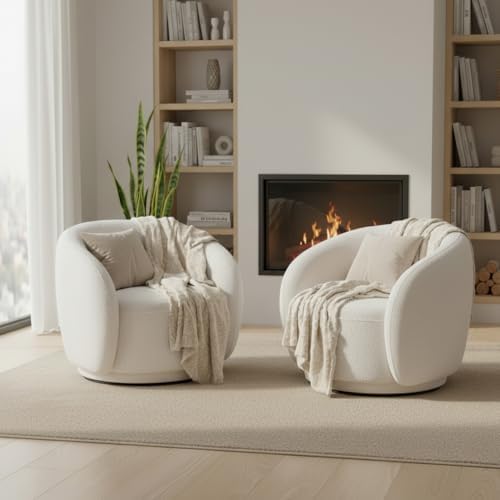 Curved Swivel Barrel Chair Set of 2, Upholstered - Image 4