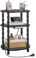 MaxSmeo Black Side Table with Charging Station, 3-Tier Small Oval End Table by MaxSmeo