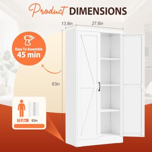 PAOFIN 63" White Metal Storage Pantry Cabinet - Image 2