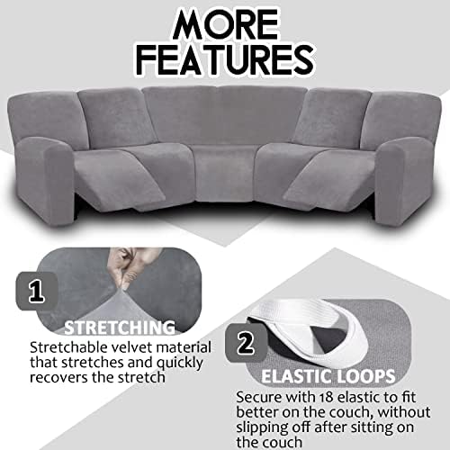 ULTICOR 7-Piece L Shape Sectional Recliner Sofa Covers, Velvet Stretch - Image 4