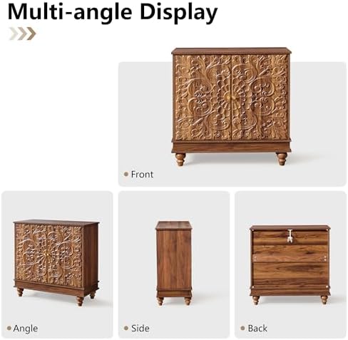 31" Accent Storage Cabinet, Floral Embossed 2 Door Sideboard - Image 6