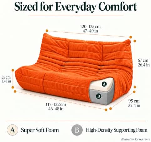 N&V Fireside Loveseat, Mid Century Armless Twin Size Floor Sofa, Soft Premium - Image 2