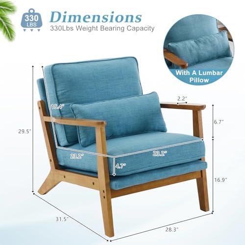 VINGLI Solid Wood Wide Armrests Accent Chair, Upholstered Mid Century Modern - Image 2