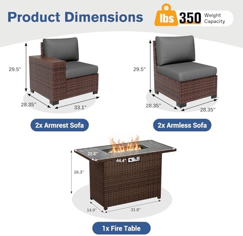 Patio Furniture Set with 44'' Fire Pit Table - Image 6