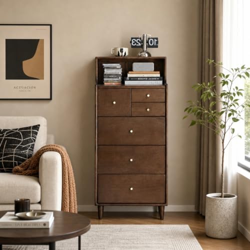 YESWOOD 100% Solid Wood Nightstand, 6 Drawer - Image 5