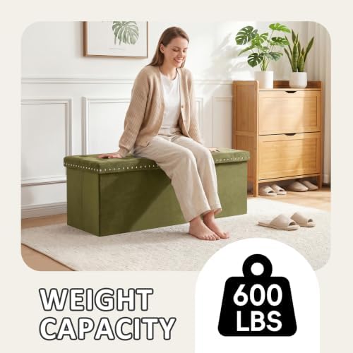 PINPLUS Folding Storage Ottoman Bench, Olive Green Velvet - Image 4