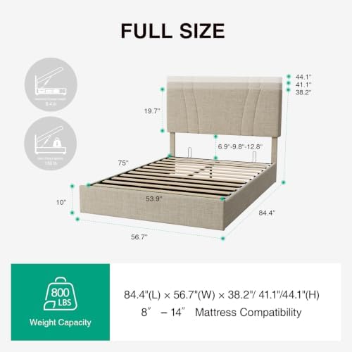 Novilla Full Lift Up Storage Bed Frame/Charging Station/LED Light - Image 2