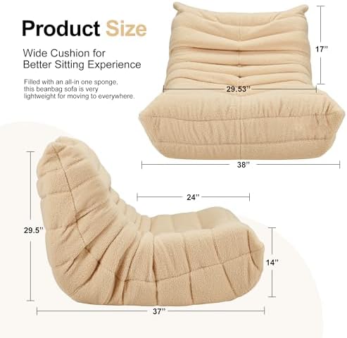 Hobestluk Big Bean Bag Chairs for Adults Fireside BeanBag Couch Togo Sofa - Image 2