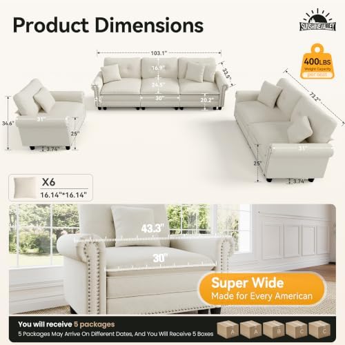 SUNSHINE VALLEY Modular Sectional Sofa Set Living Room 3-Piece Deep Seats - Image 2