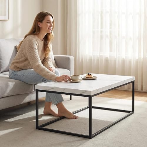 CENSI 47-Inch White Marble Coffee Table/Center Table, Large Size - Image 3