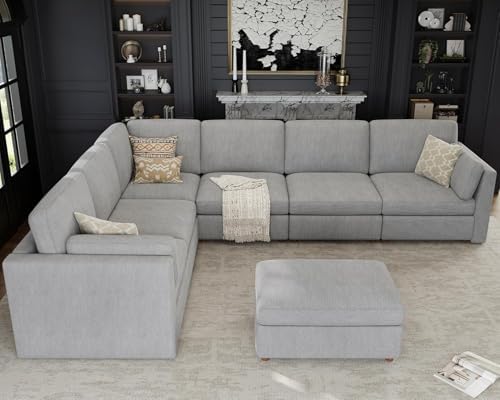 Oversized Modular Sectional Sofa V-Shaped Cloud Couches Gray - Image 3