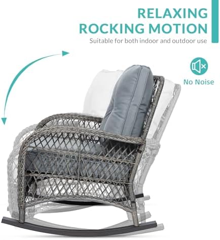 MEETWARM 3 Pieces Outdoor Wicker Rocking Chair Set, Rattan Patio Rocker Chairs - Image 4