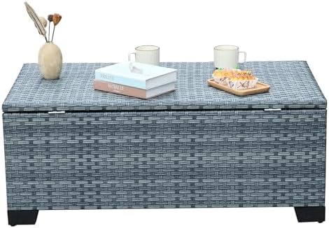 Outdoor Storage Table Wicker Patio Coffee Table All-Weather Rattan Side Table - Image 5