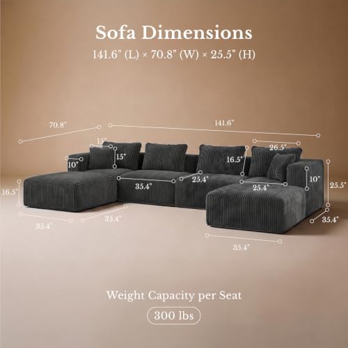 Maywish Modular Boneless Couch 141'', Sectional Sofa - Image 2