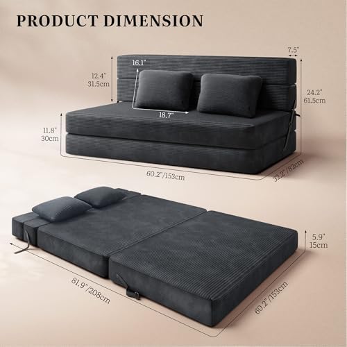 Convertible Sofa Bed, Loveseat Folding Floor Futon Sleeper Sofa Couch Bed - Image 3
