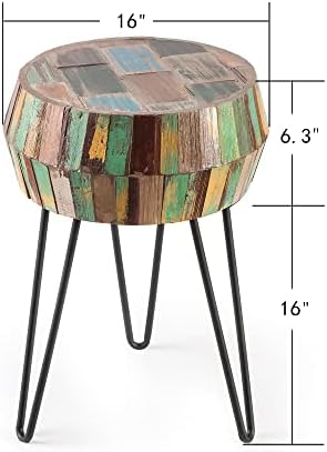 Drum Shaped Round Wood Side Table 16" x 16" x 21" H Multicolor - Image 2