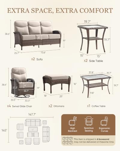 Belord Upgraded 6“ Cushion Luxury 11 Piece Patio Furniture Set - Image 2