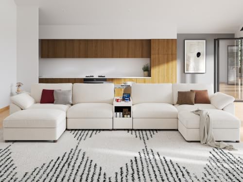 EASE MOOSE U Shape Modular Sectional Sofa White Oversized Deep Seat Couch - Image 4