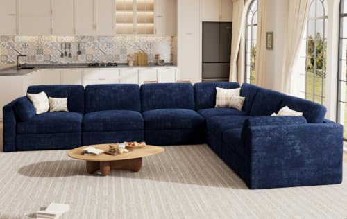 Oversized Modular Sectional Sofa V-Shaped Cloud Couches Blue - Image 4
