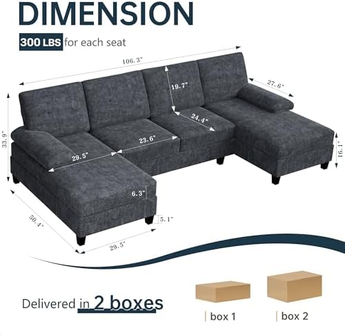 Sectional Couches for Living Room, U Shaped Couch 4 Seat Sectional Sofa - Image 2