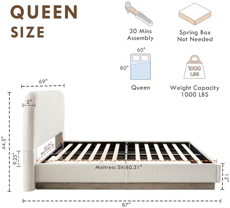 Queen Boucle Upholstered Bed Frame - Image 2
