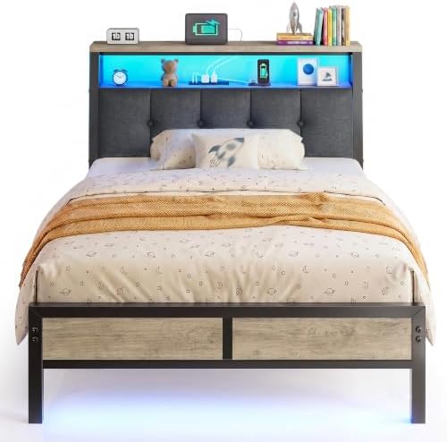 Homkdom Twin Bed Frame with Upholstered Headboard & Charging Station by ElevateYourHome%EF%BC%8CEnhanceEver