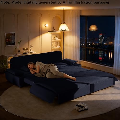94.5'' Sleeper Sofa Bed King Size, Convertible Corduroy Couch, Dark Blue - Image 2